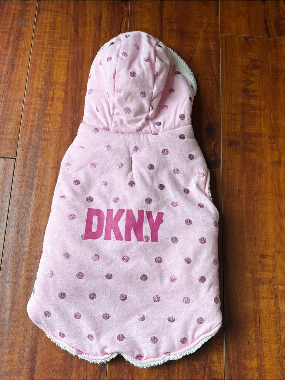 DKNY Pink Polka‑Dot Hoodie Pet Vest – Size M